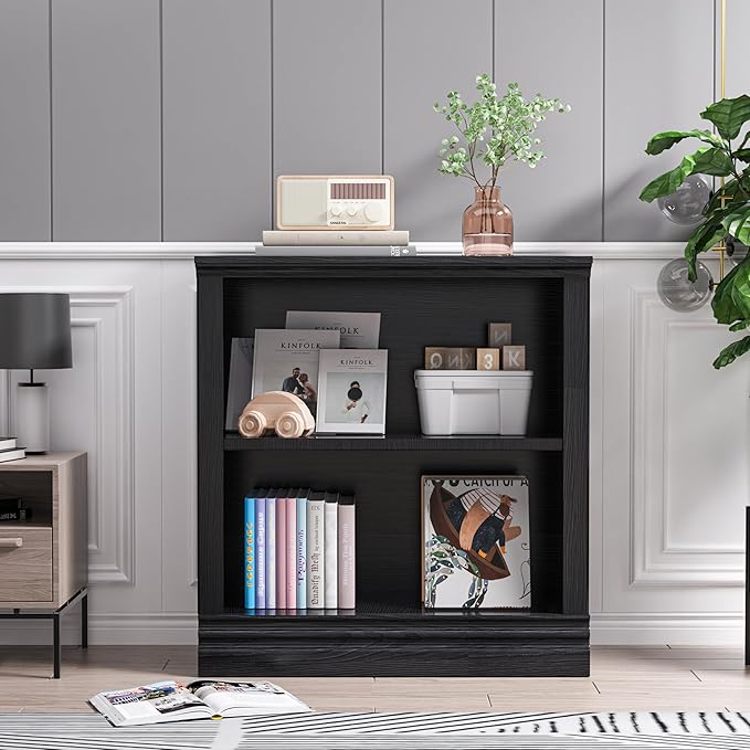 2-Shelf Bookcase, 32" Tall Floor Standing Bookshelf with Adjustable Shelves, Storage & Display Shelf for Living Room, Bedroom, Home Office – Black, 31.5" Wide