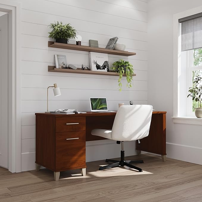 Bush Furniture 72-inch Home Office Desk with Drawers, Large Computer Table for Personal Workspace, Somerset Collection, Hansen Cherry