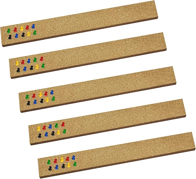 Cork Bulletin Board,5 Pcs Rectangular Frameless Multipurpose Cork Batten Strips for Office, School,Home Memo or Decoration, 2x15 inches,with 35 Pushpins Cork Board Strips for Walls Self Adhesive