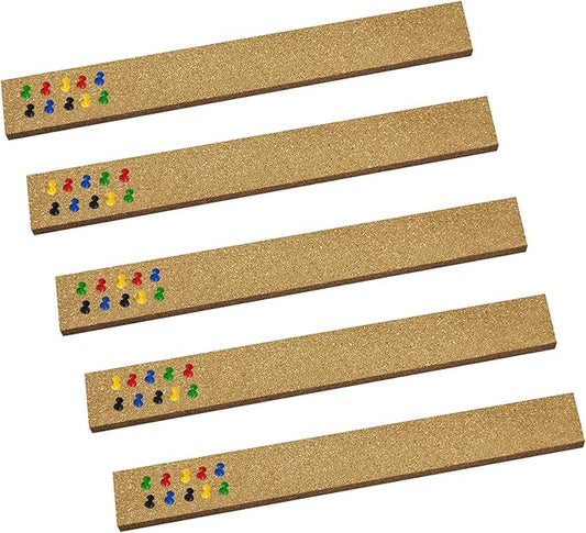 Cork Bulletin Board,5 Pcs Rectangular Frameless Multipurpose Cork Batten Strips for Office, School,Home Memo or Decoration, 2x15 inches,with 35 Pushpins Cork Board Strips for Walls Self Adhesive