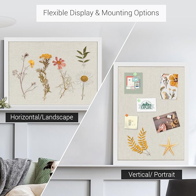 Board2by 2-Pack Farmhouse Linen Cork Bulletin Board, White Frame 30" x 20" Corkboard, Office Board for Wall Decor, Wall Mounted Pin Board Picture Board with 40 Pushpins for School, Home & Office
