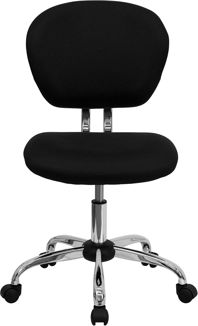 Flash Furniture Beverly Mid-Back Swivel Mesh Office Chair with Padded Seat, Height-Adjustable Ergonomic Padded Office Desk Chair, Black/Chrome