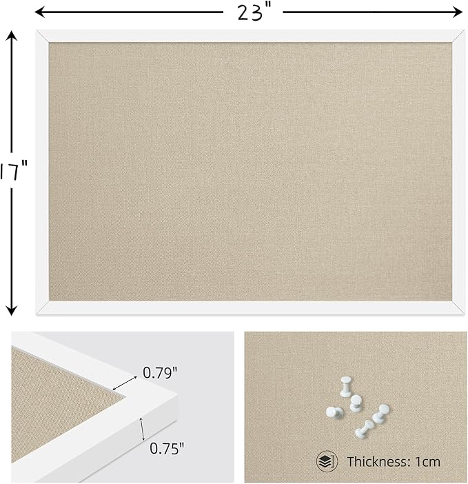 17x23 Inch Cork Board for Wall Hanging with Linen, Bulletin Board with Push Pins, Mounted Memo Message Board for Home Office Decor, Dorm Room Essentials, Classroom Organization