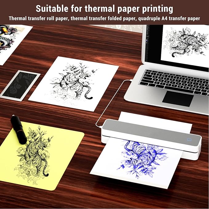 Yinhing Portable Travel Thermal Printer,Bluetooth Inkless A4 Mobile Printer with 10 Sheet Paper,for Office Study Meeting,Supports File Printing and Image Printing