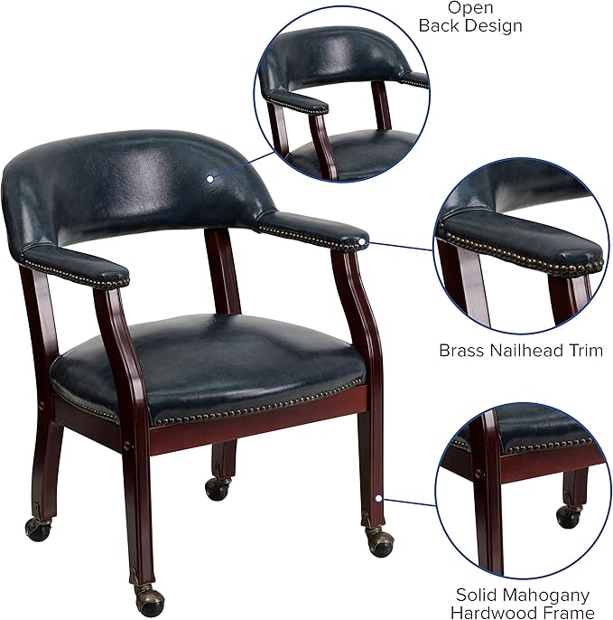 Flash Furniture Sarah Navy Vinyl Luxurious Conference Chair with Accent Nail Trim and Casters