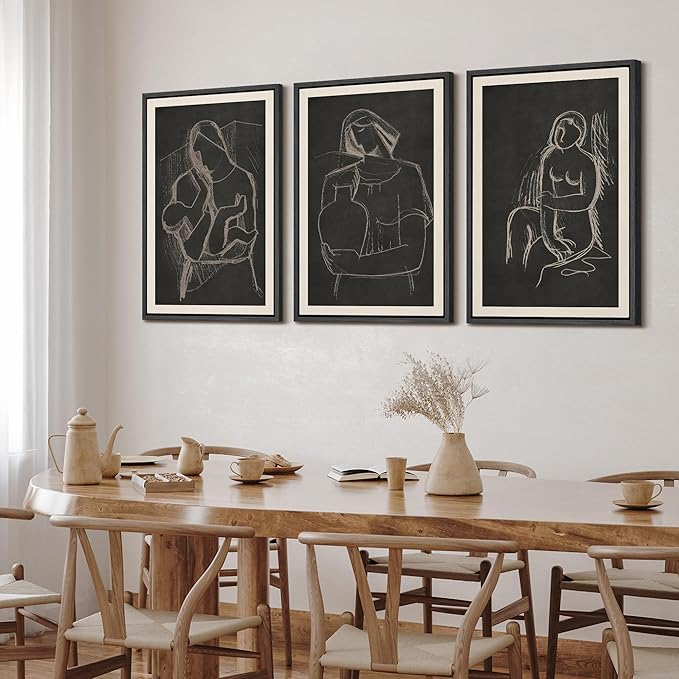 SIGNFORD Framed Wall Art Print Set Black Background Figurative Line Digital Art Modern Art Contemporary for Living Room, Bedroom, Office - 16"x24"x3 BLACK