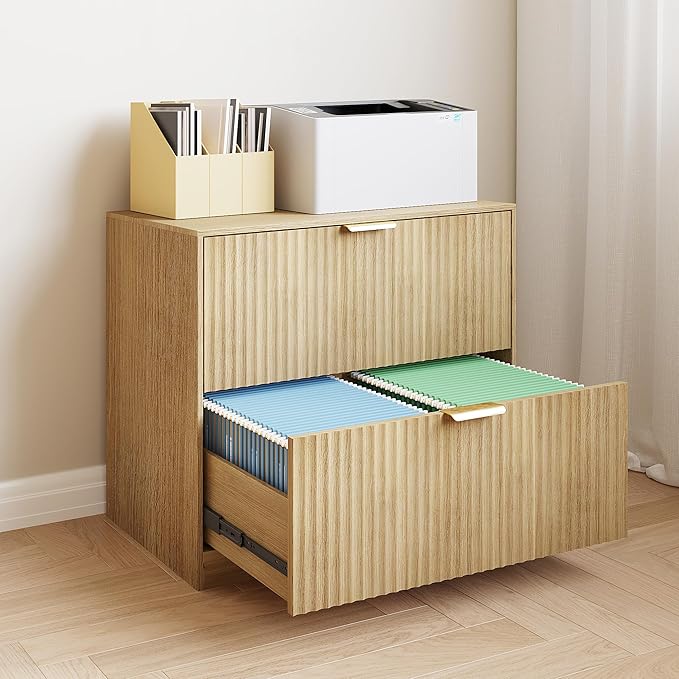 Wooden Two-Drawer Filing Cabinet,Horizontal Home Office Filing Cabinet with Three-Level Adjustable Hanging Rails,Doubles as A Printer Stand,Suitable for A4/Letter/Legal Sizes (Natural-05)