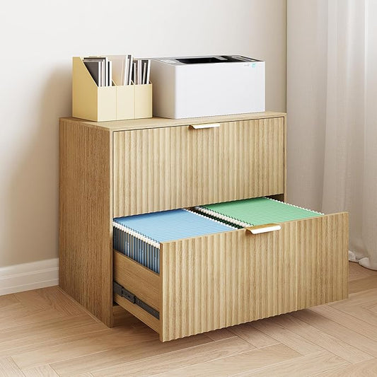 Wooden Two-Drawer Filing Cabinet,Horizontal Home Office Filing Cabinet with Three-Level Adjustable Hanging Rails,Doubles as A Printer Stand,Suitable for A4/Letter/Legal Sizes (Natural-05)