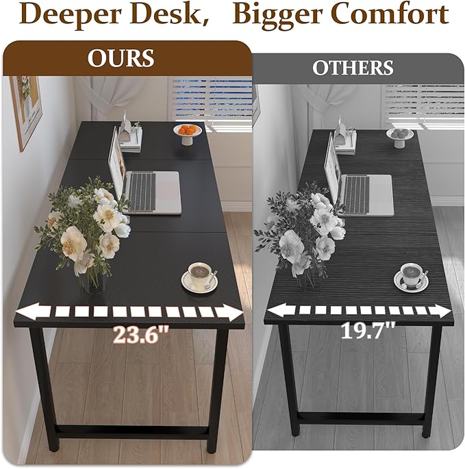 55 X 23.6 Inch Computer Desk, Office Desk w/Deeper Carbon Fiber Desktop, Modern Simple Study Table w/Sturdy Metal Frame & Large Legroom, Gaming Writing Work Desk for Home Office, Bedroom