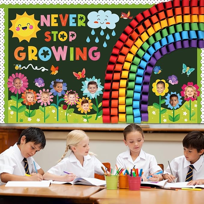Spring Bulletin Board Classroom Decorations 3D Rainbow Butterfly Floral Bulletin Board Decor Spring DIY Photo Craft Cutouts for School Classroom Chalkboard Kindergarten Home Office Supplies