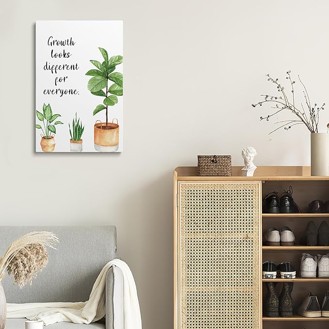 XWELLDAN Growth Looks Different for Everyone Mental Health Growth Mindset Wall Art Canvas Prints, Potted Plant Wall Art Decor for Classroom Therapy Office School Counseling Office, 16 x 24 Inch,