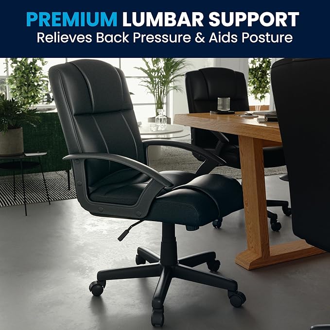 Flash Furniture Coffman Flash Fundamentals Mid-Back LeatherSoft Office and Gaming Chair, Ergonomic Office Chair with Padded LeatherSoft Seat and Arms, Black