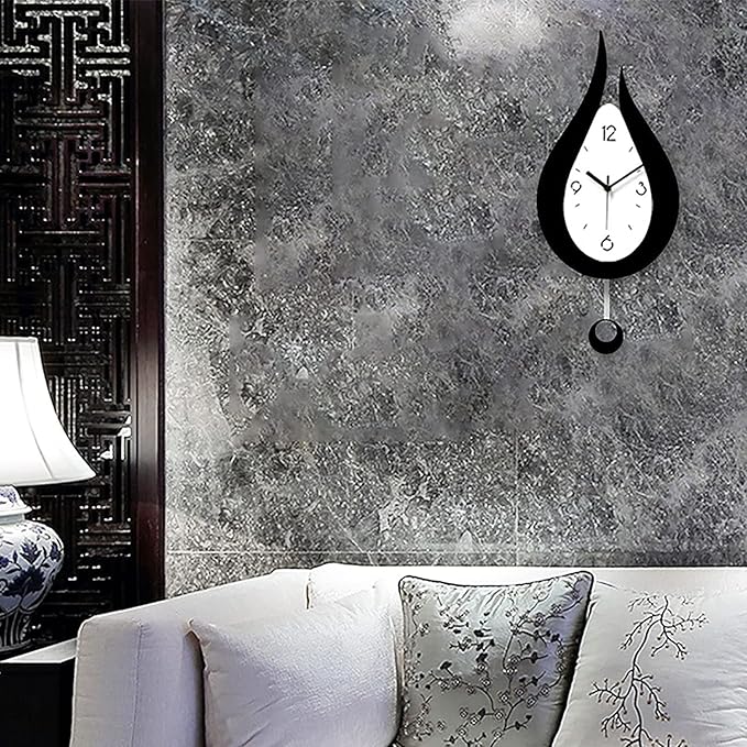 Wall Clock Wall Clock 3D Modern Wall Clock Decor Decorative Office Wall Clock with Pendulum Silent Numerals Water Drop Wall Clock Modern Clock (B 17 * 38cm)