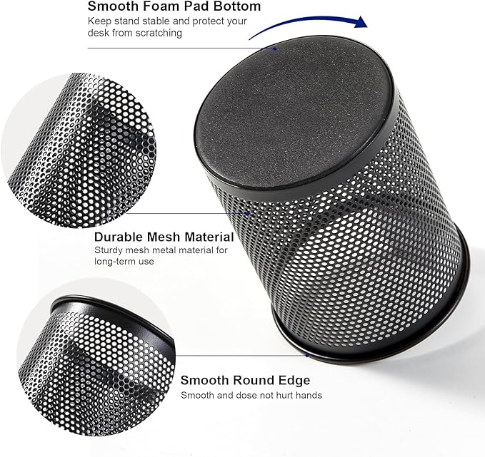 Comix Pen Holder Desk Organizer, Wire Mesh Pencil Cup with Foam Pad and Non-Slip Bottom Office Supplies Desk Accessories for Home Office School, 10 Packs