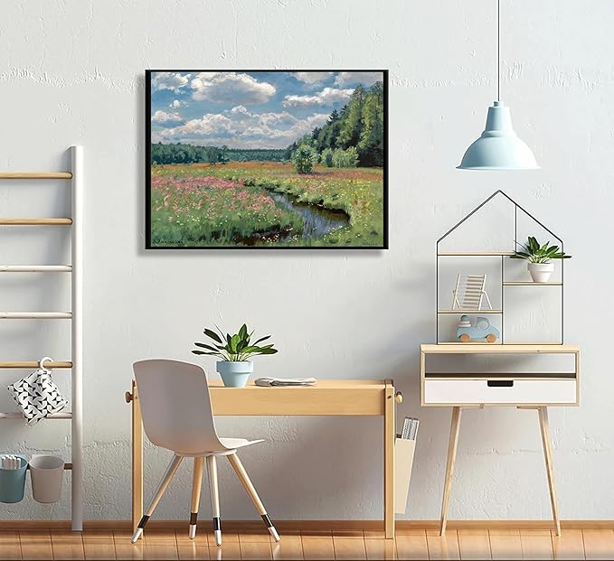 XXOUYLQ Vintage Landscape Canvas Wall Art Wildflower Field Painting Wildflowers Landscape Floral Scenery Oil Posters Wall Decor Unframed