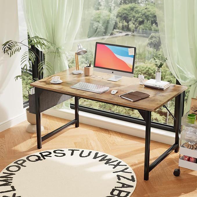 Furmax Computer Desk 48 Inch Small Office Desk with Storage Bag & Headphone Hook, Workstation for Home Office, Modern Writing Study Table (Rustic Brown)