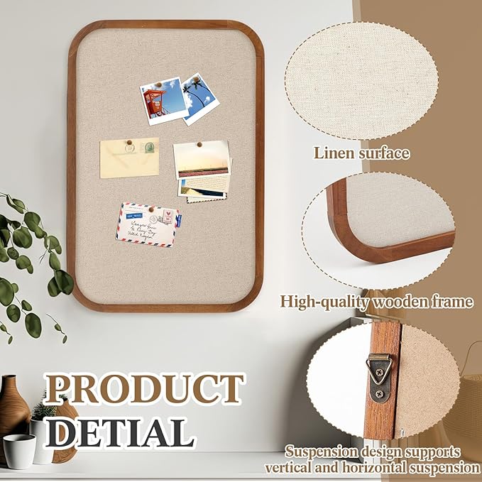 Vintage Framed Pin Board Linen Display Bulletin Board Large Cork Fabric Picture Photo Pinboard Memo Ornate Decorative Pinboard Ornate for Wall Gift(Rectangle,20'' X 30'',Light Brown)