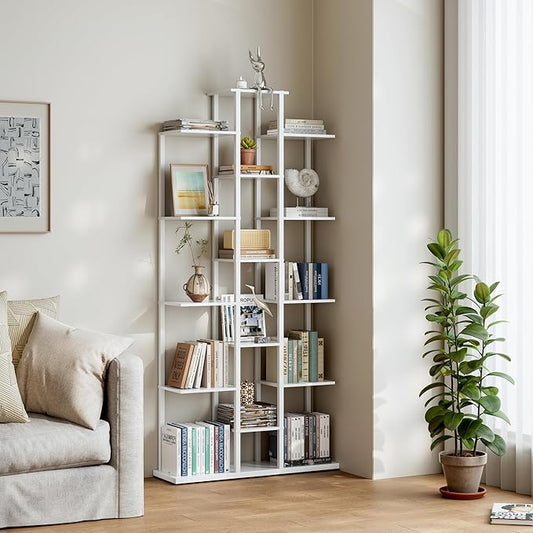 5-Tier Small Space Bookshelf,Sturdy Compact Bookcase for Study Room/Bedroom,Easy Assembly Wooden Storage Shelf（7.8” D,White）
