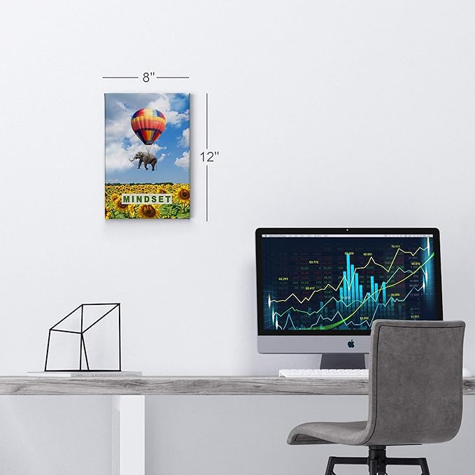 Smile Art Design Mindset Elephant with Balloon Sunflower Field Motivational Wall Art Canvas Print Inspirational Wall Art Entrepreneur Quote Canvas Print Modern Office Decor Gift Ready to Hang 17x11