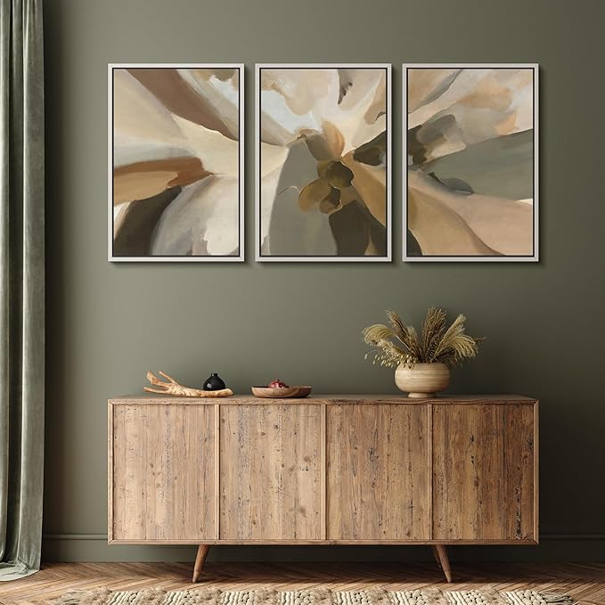 MUDECOR Framed Wall Art Print Set Minimalist Earthy Abstract Floral Illustrations Modern Art Boho Decorative Colorful Chic for Living Room, Bedroom, Office - 16"x24"x3 White
