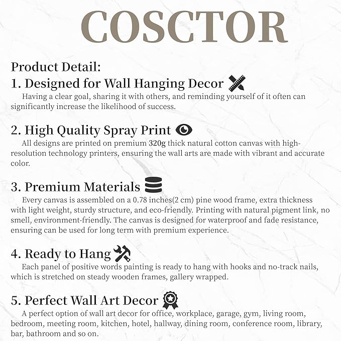 COSCTOR Set of 6 Grind Hustle Execution Discipline Determination Persistence Motivational Wall Art Picture Decor Canvas Framed for Office Garage Workplace Inspirational Posters Paintings Ready to Hang(Framed,24x36)