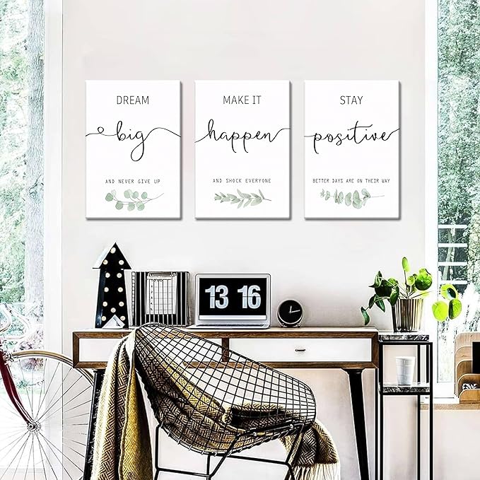 Motivational Canvas Wall Art for Office Decor - Inspirational Positive Quotes Canvas Prints Set of 4, Positive Affirmations Pictures Wall Decor for Dorm Living Room Bedroom 16x24 inch Framed