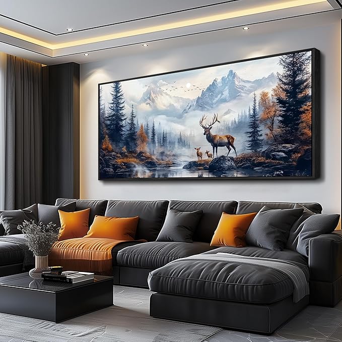 KELIYUAN Large Canvas Lushan Mountain Scenery Wall Art For Living Room Black Framed Wall Decorations For Bedroom Office Murals Printed Artworks Restaurant Wall Artwork Home Decor Aesthetics 32"X72"