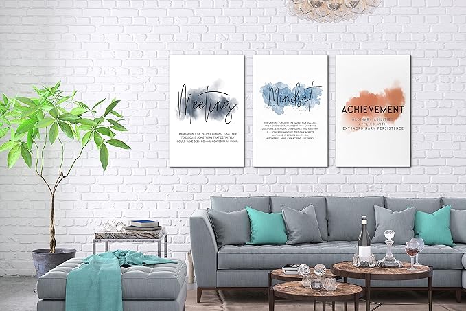 SHMAO Office Canvas Wall Art Motivational Wall Decor, 3 Piece Meeting Mindset Achievement Print Pictures for Office Wall Decor Women Inspirational Framed Artwork Home Office Decor 20”x30”x3 Panels