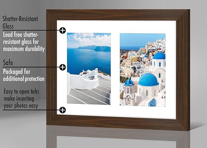 Americanflat 4x6 Double Picture Frame with Shatter-Resistant Glass - Fits Two 4x6 Photos or use as One 8x10 Picture Frame - Signature Collection - Collage Frames for Tabletop and Wall - Walnut