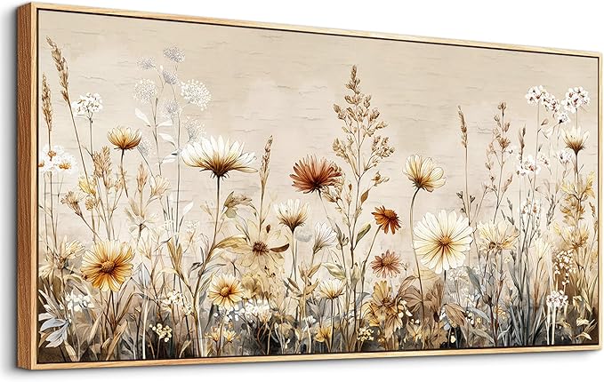 PHAOHUAXM Canvas Wall Art For Living Room Wall Decor For Office Bedroom Mural Abstract Ink-Wash Flower Artworks Restaurant Kitchen Decorations Printed Artworks Modern Home Decor 20"X40" Wood Framed