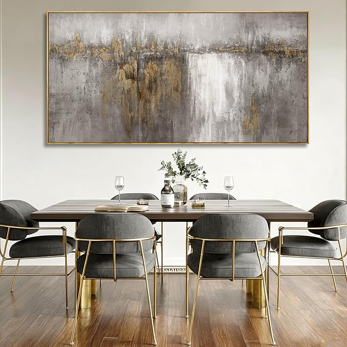 Abstract Hanging Art Grey and Gold Poster Print Neutral Decorative Pictures 36"x70" Poster for Bedroom Artwork for Office