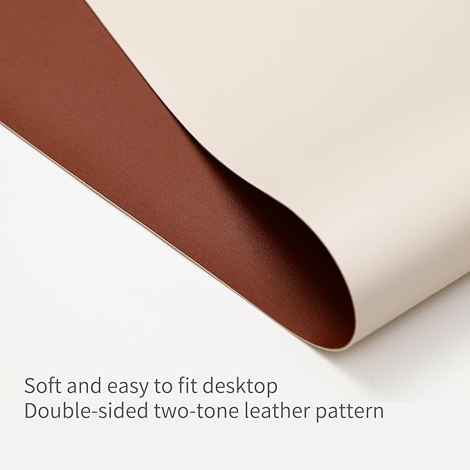 RENMTURE Double-Sided Two-Tone Faux Leather Desk mat Desktop Organization and Accessories Home and Office Large Mouse pad Game and Work (Beige/Brown, 32"x16")