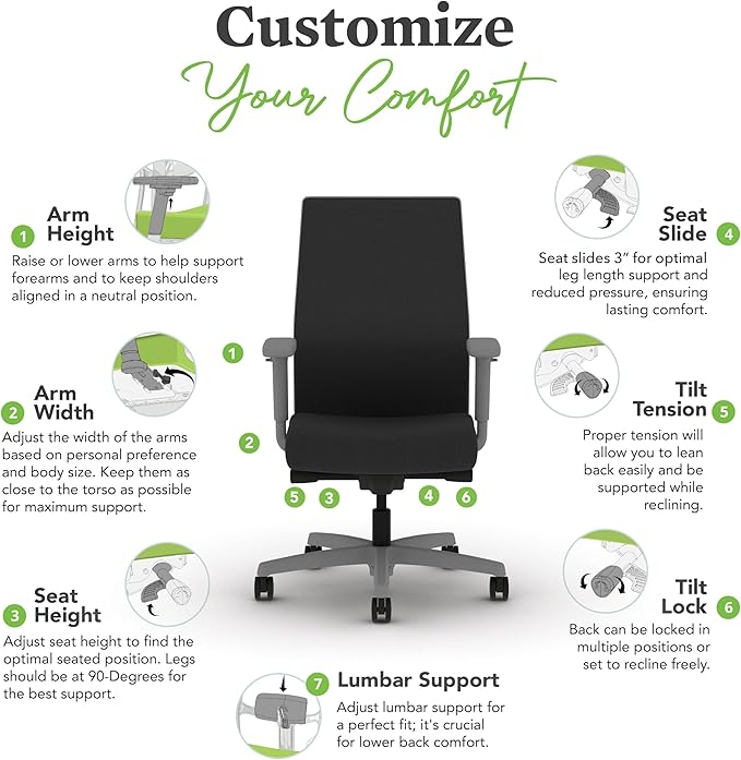 HON Ignition 2.0 Mid Back Task Chair, Spectrum Mesh, Advanced Synchro-Tilt Control, Office Chair with Lumbar Support, Height and Width Adjustable Arms, Titanium Frame, Onyx