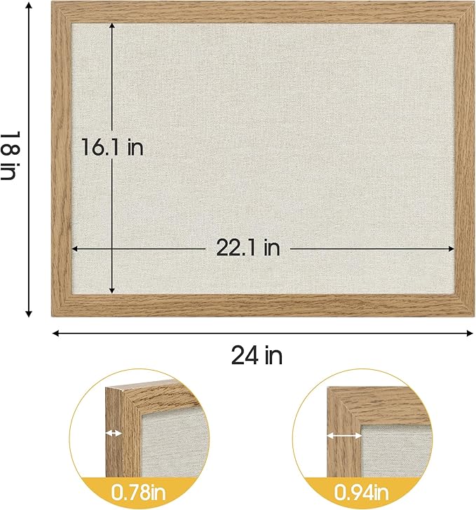 AKTOP Cork Board Bulletin Board with Linen 18" X 24", Large Framed Corkboard for Wall, Hanging Pin Board Picture Board for Home Office Decor, Cute Vision Board with Pushpins (Carbonized Black)