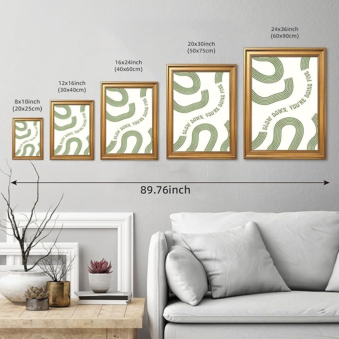 Slow Down You’re Doing Fine Wall Art Retro Minimalist Motivational Quote Music Poster Inspirational Midcentury Song Lyrics Sage Green Canvas Prints for Bedroom Home Decor 12x16inch Vintage Framed