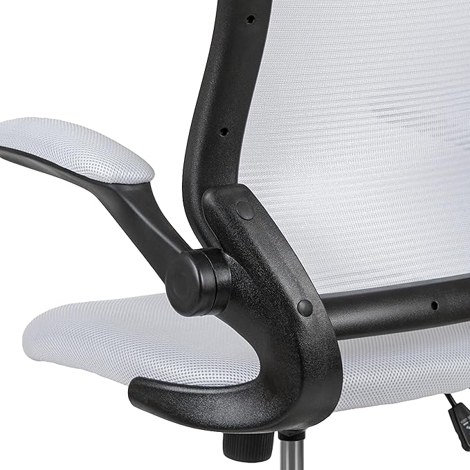 Flash Furniture Kale Mid-Back White Mesh Ergonomic Drafting Chair | Adjustable Foot Ring, Flip-Up Arms
