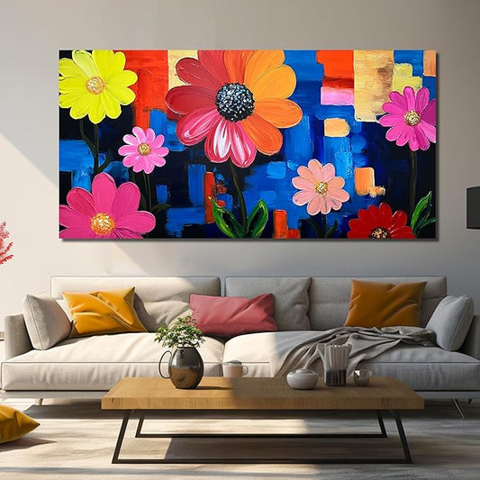 ZHAOSHOP Flower Hand Painted Wall Decor for Office Women Colorful Wall Art for Living Room Extra Large Wall Art for Girl Bedroom Size 36 x 72 Inch