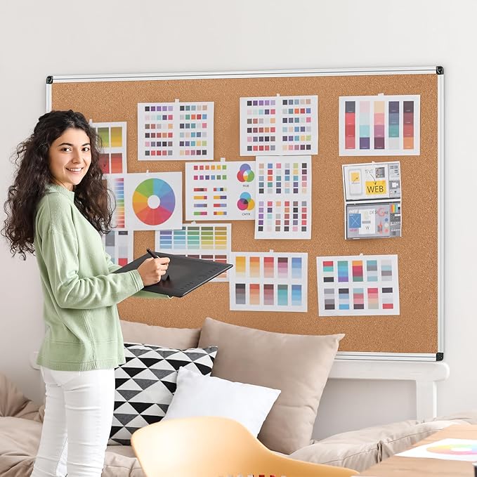 Board2by Large Cork Bulletin Board 72" X 48", Silver Aluminum Framed Corkboard for Wall, Wall Mounted Notice Pin Board with Push Pins for School, Home & Office - 6' x 4' Corkboard