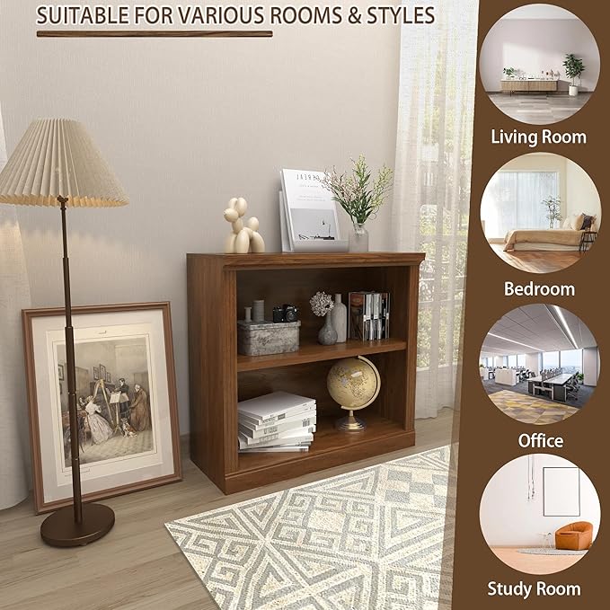 2-Tier Bookshelf Basic Book Case, Wooden Storage Shelves Rustic Bookshelf, Sturdy Display Cabinet for Living Room, Library, Office (Classic Oak, 2-Tier)