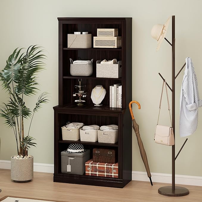 72" Tall Bookcase, White Large Floor Standing Bookshelf, 5 Tier Shelves Open Storage Organizer, Book Case for Living Room Hallway Kitchen Home Office Bedroom, Dark Cherry- 5 Tier