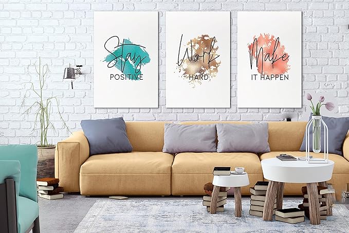 SHMAO Office Canvas Wall Art Motivational Wall Decor, 3 Piece Stay Work Make Print Pictures for Office Wall Decor Women Inspirational Framed Artwork Home Office Decor 24”x36”x3 Panels