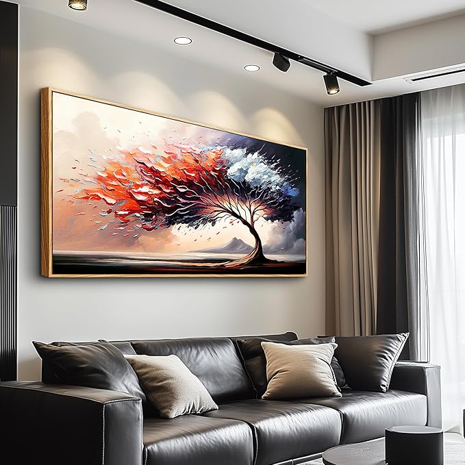 MHARTK66 Abstract Tree Landscape Wall Paintings Wood Framed Wall Art For Living Room Canvas Wall Decor For Bedroom Office Decorations Prints Pictures Artwork Ready To Hang Hotel Room Wall Decor