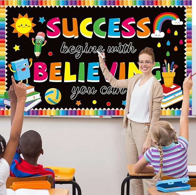 gisgfim Motivational Bulletin Board Decorations Success Begins with Believing You Can Paper Cutouts Inspirational Quote Bulletin Board Set for Back to School Classroom Kindergarten Wall Decor Supplies