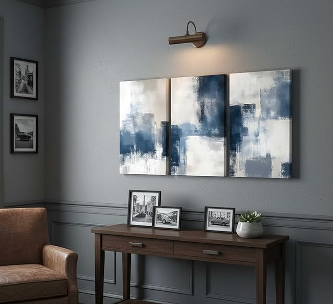 3 Pcs Navy Blue Abstract Canvas Wall Art Modern Minimalist Neutral Blue and Grey Paintings Pictures Wall Decor Poster Print Artwork for Living Room Bedroom Office Home Decoration