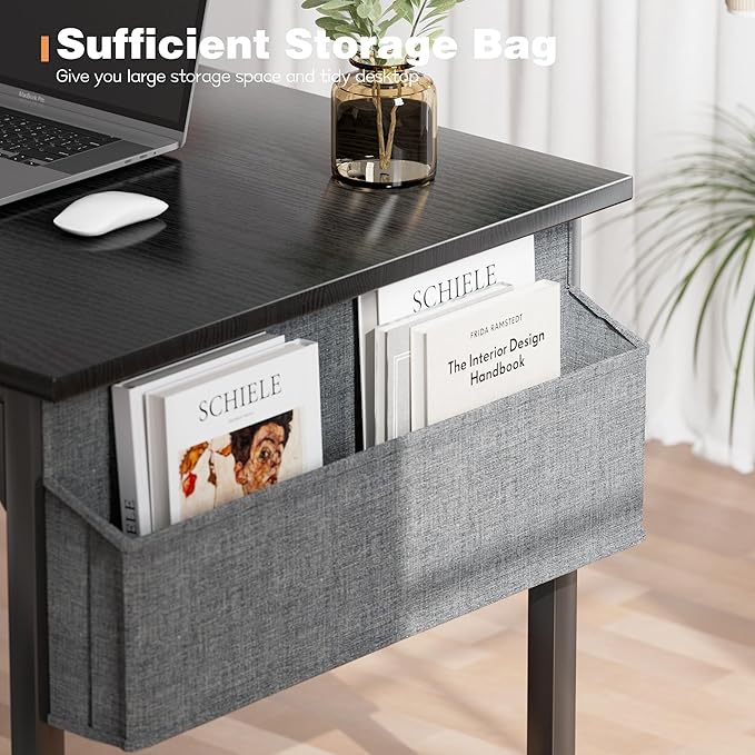 Shahoo Office Computer Desk, 32 Inch Student Home Table for Writing Work with Headphone Hook and Storage Bag, Dark Black