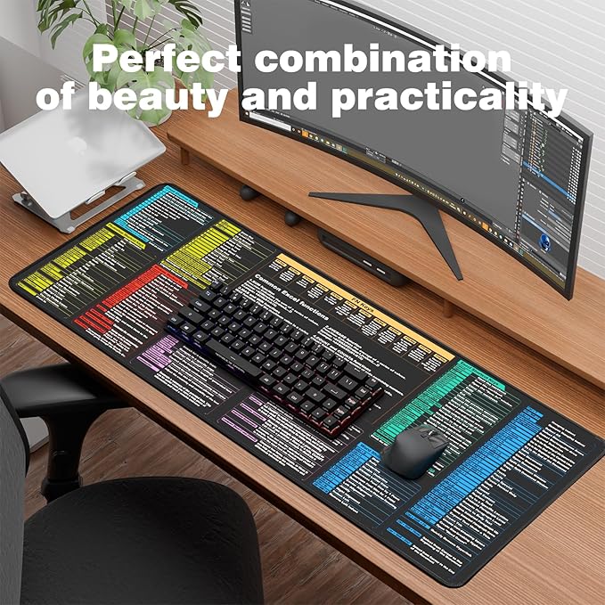 Waterproof Desk mat—Excel Cheat Sheet Desk pad—Contains 7 Common Office Software Shortcuts Such as Excel, Word, Chat GPT,etc—Large XL Gaming Mousepad|Office Keyboard pad|Excel Shortcuts Computer mat