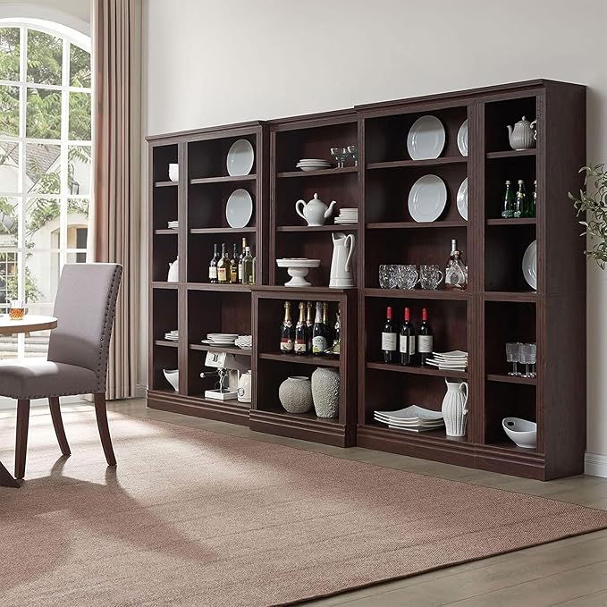 JAHRSTIM Halston Multi-Depth Bookcase, Adjustable Storage Open Display Shelving Unit for Home and Office Space, 31.5”L x 15.75”W x 72.8”H, Dark Cherry