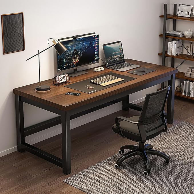 Rustic Computer Desk, Wood & Metal Home Office Desk Industrial Study Executive Desk, Modern Simple Writing Work Table Workstation for Small Spaces(120x60x74cm(47x24x29inch), Brown)