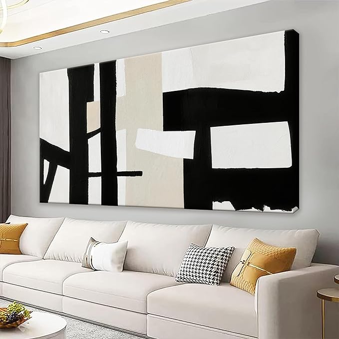 QSQ Canvas Art Wall Decor Black White Abstract Wall Art For Living Room Modern Canvas Prints Pictures Black And Grey White Wall Art For Bedroom Hotel Home Wall Decor 24 x 48 Inch