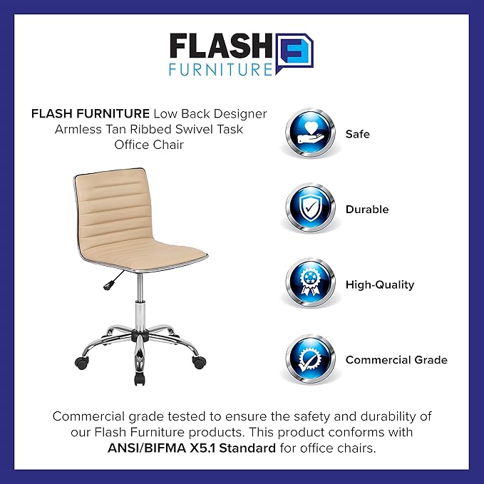 Flash Furniture Alan Low Back Designer Armless Tan Ribbed Swivel Task Office Chair